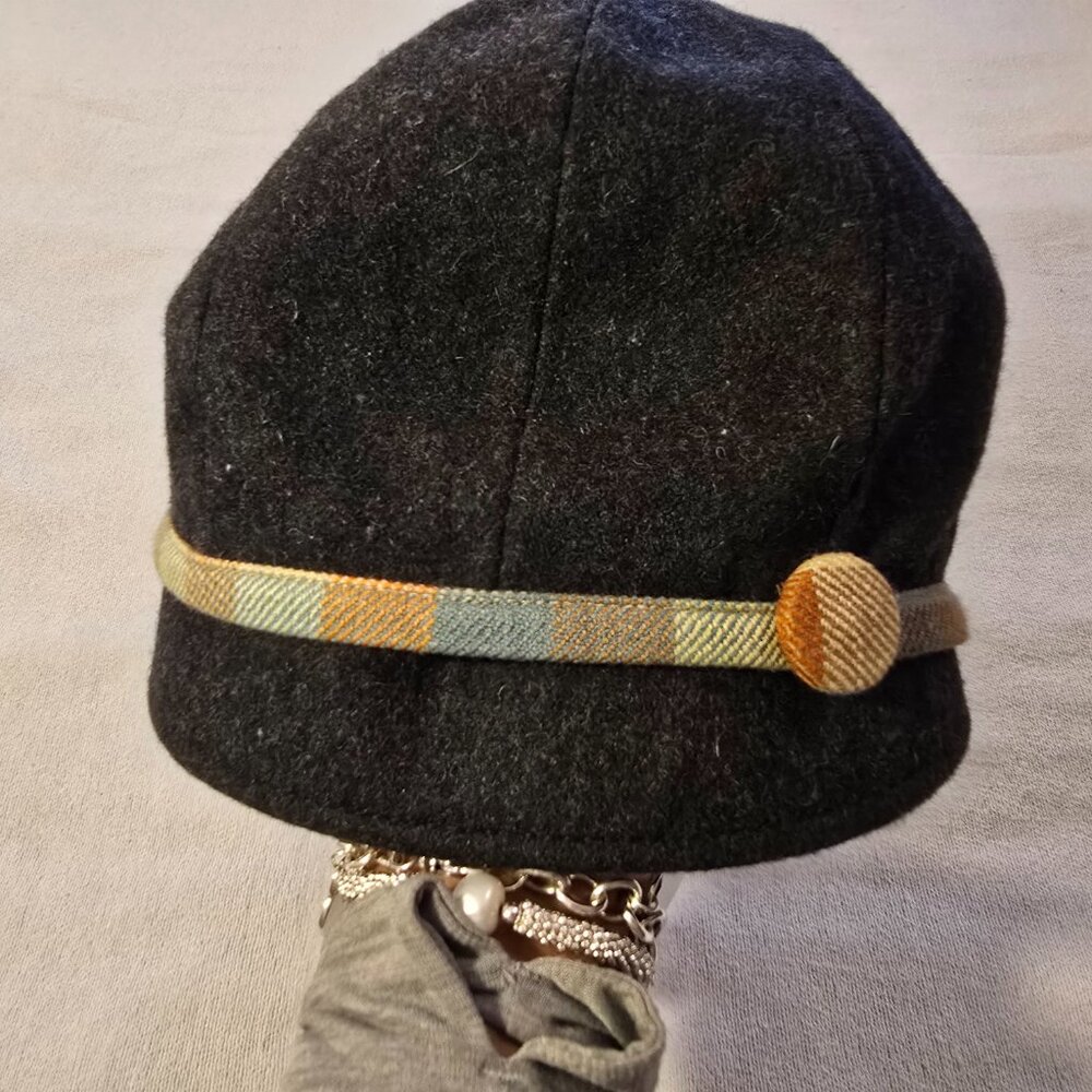 Goorin Bros Black Wool L Cadet Newsboy Hat with Tweed Trim Dark Gray Grey GUC